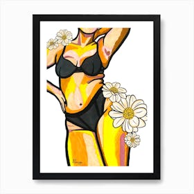 Yellow Floral Nude Art Print