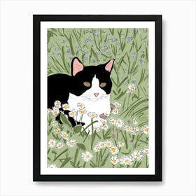 Cat In Daisies Art Print