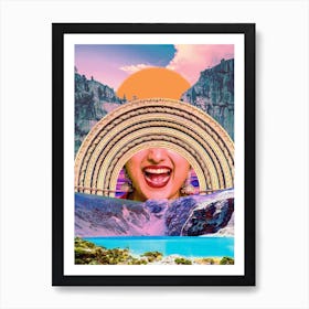 Golden Rainbow Retro Collage Art Print