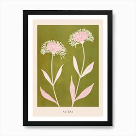 Pink & Green Asters 2 Flower Poster Art Print