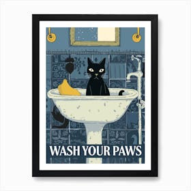 Wash Your Paws Cat Bathroom Art Print