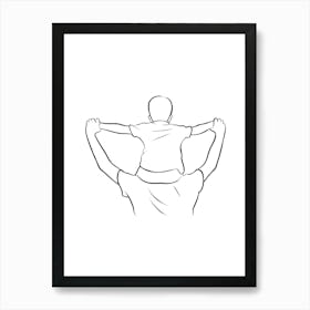 Drawing Of A Father Holding His Son hand drawing minimalist line art Art Print