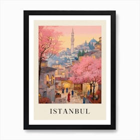 Istanbul Turkey 8 Vintage Pink Travel Illustration Poster Art Print