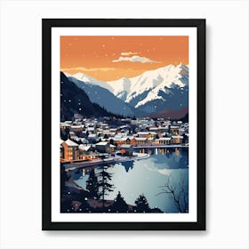 Winter Travel Night Illustration Queenstown New Zealand 3 Art Print