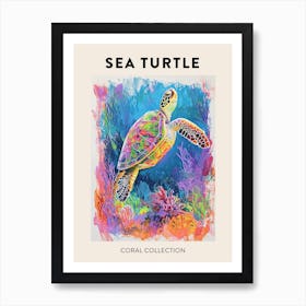 Sea Turtle With Marine Plants Scribble Poster 2 Art Print