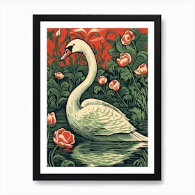 Vintage Bird Linocut Swan 4 Art Print