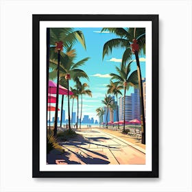 Miami Beach Florida, Usa, Flat Illustration 4 Art Print