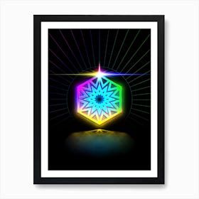 Neon Geometric Glyph in Candy Blue and Pink with Rainbow Sparkle on Black n.0392 Art Print