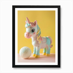 Pastel Toy Unicorn Playing Soccer 3 Art Print