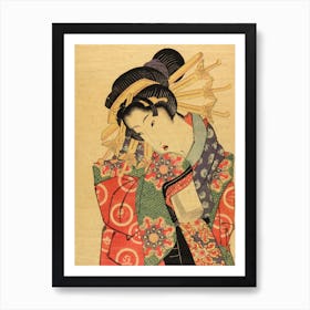 Lady In A Red Kimono, Keisai Eisen Art Print
