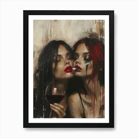 Two Women Drinking Wine Art Print