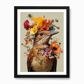 Bird With A Flower Crown Hermit Thrush 4 Art Print