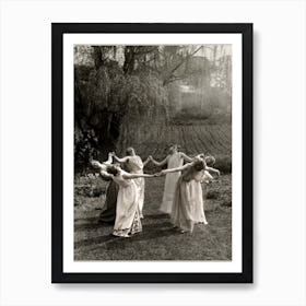 Circle of Witches Dancing - Ritual Pagan Ladies Dance 1921 Vintage Art Deco Remastered Photograph - Spiritual Witchy Fairytale Fairies Witchcraft Spells Calling the Moon Goddess Selene Mayday or Midsummer Art Print