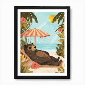 Sloth Bear Relaxing In A Hot Spring Storybook Illustration 4 Art Print