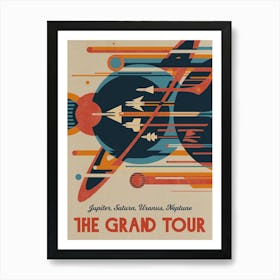 The Grand Tour: Jupiter, Saturn, Uranus, Neptune — Vintage space poster, retro space art, propaganda poster, retrofuturism, retro sci-fi Art Print