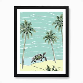 Modern Digital Sea Turtle Illustration Palm Trees Art Print