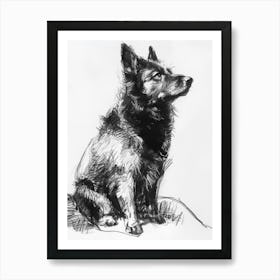 Norwegian Buhund Dog Charcoal Line 2 Art Print