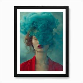 Woman With Blue Smoke Art Print