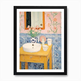 Bathroom Vanity Painting With A Forget Me Not Bouquet 2 Art Print