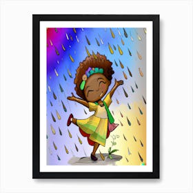 Little Girl Happy Rain Dance Art Print