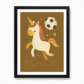 Unicorn Playing Football Muted Pastel 2 Art Print