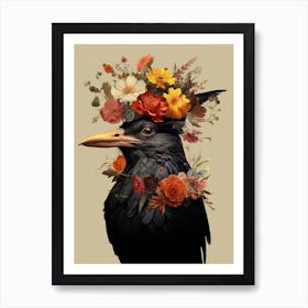 Bird With A Flower Crown Blackbird 3 Art Print