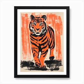 Tiger, Woodblock Animal  Drawing 8 Art Print