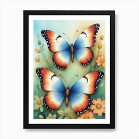 Bright Vintage Butterfly Painting Art Print