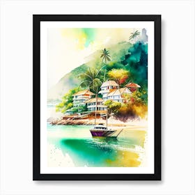 Angra Dos Reis Brazil Watercolour Pastel Tropical Destination Art Print