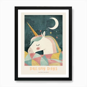 Pastel Storybook Style Unicorn Sleeping In A Duvet With The Moon 4 Poster Poster