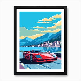 A Ferrari F40 Car In The Lake Como Italy Illustration 1 Art Print