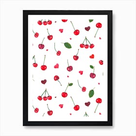 Cherries Cute Hearts Art Print