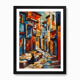 Painting Of Istanbul With A Cat In The Style Of Cubism, Picasso Style 1 Art Print