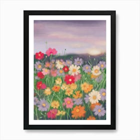 Wildflowers at Sunset. Gouache Hand Painting landscape Art Print