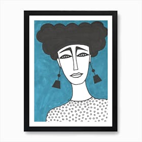 Woman on Blue Background Illustration Art Print