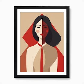 Chinese Woman Abstract red and beige Art 1 Art Print