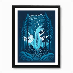 A Fantasy Forest At Night In Blue Theme 52 Art Print