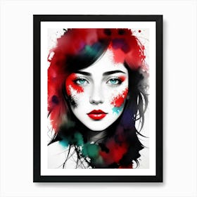 Girl With Red Paint Splashes Art Print