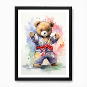 Taekwondo Teddy Bear Painting Watercolour 1 Art Print