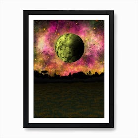 Green Moon over The Fields Art Print