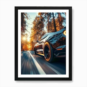 Ford Mustang Driving In The Forest 1 Art Print