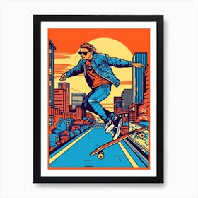 Skateboarding In Oslo, Norway Comic Style 3 Art Print