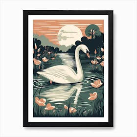 Vintage Bird Linocut Swan 3 Art Print