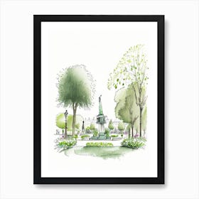 Luxembourg Gardens, France Vintage Pencil Drawing Art Print