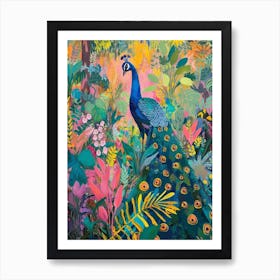 Peacock & The Leaves Painting 3 Art Print