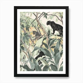 Black Panthers Pastels Jungle Illustration 1 Art Print