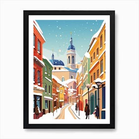 Vintage Winter Travel Illustration Helsinki Finland 1 Art Print