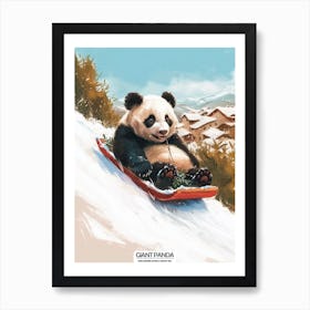 Giant Panda Cub Sledding Down A Snowy Hill Poster 4 Art Print