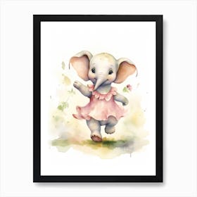 Elephant Painting Dancing Watercolour 2 Art Print