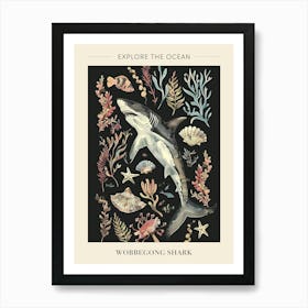 Wobbegong Shark Seascape Black Background Illustration 3 Poster Art Print